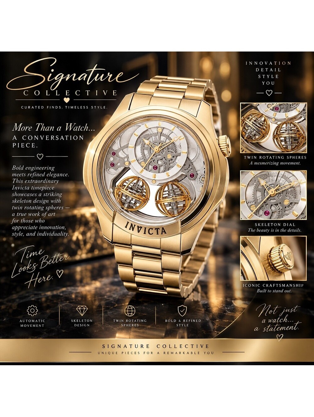 Invicta Specialty Twin Axis Men's Watch w/ Skelenton Dial - 46mm Gold (48900) ๐ซช